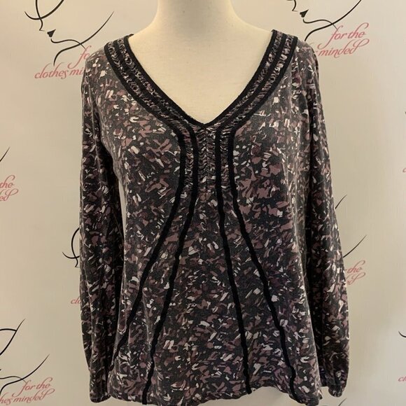 Liz & Co. Size M. Cotton. Elastic Long Sleeve. Ruched Neck. T-Shirt. B5 - Picture 1 of 5